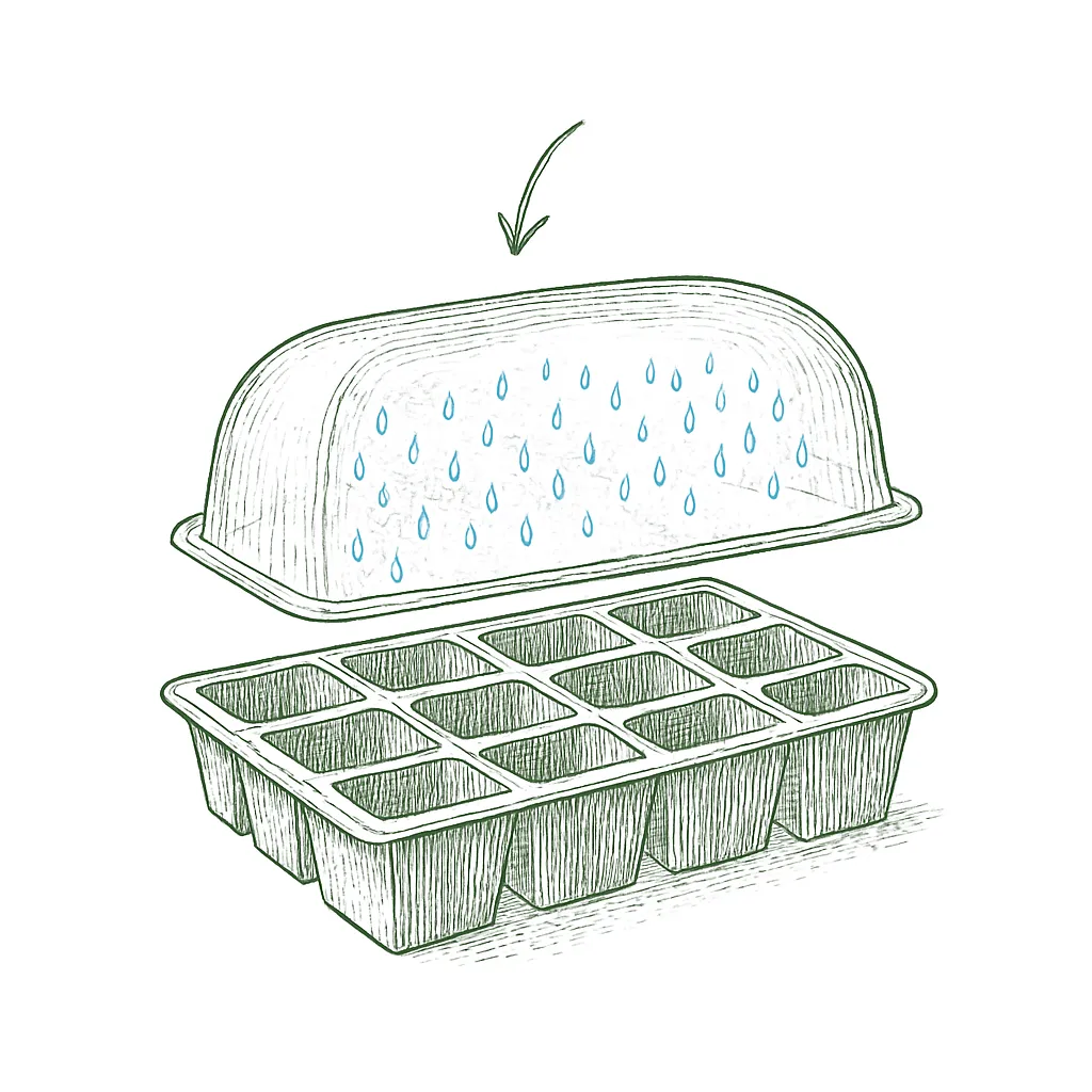 A clear humidity dome placed over a seed tray